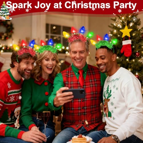 TURNMEON 2 Pack Light up Christmas Headbands, 3D Colored Bulb, 6 Lighting Modes, Xmas Light Necklace New Year Eve Party Fa...