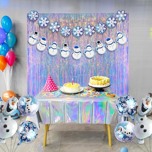 Iridescent Party Streamers Backdrop - GREATRIL Neon Transparent Holographic Tinsel Foil Fringe Curtain for Mermaid/Frozen/...