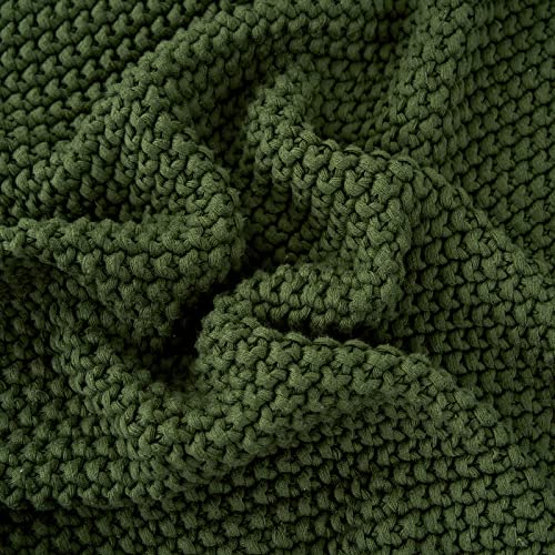 Longhui bedding Chunky Cable Knit Throw Blanket Lightweight Olive Green 100% Organic Cotton Blanket for Sofa Couch Bed Bab...