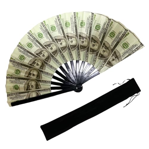 YKuzLx 13‘’ UV Glow Large Rave Fan for Men Women, Decorative Folding Hand Fan for Party, Home Decoration, Gift, Music Fest...