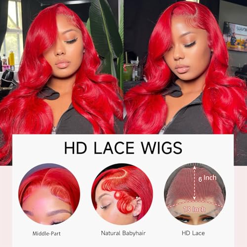 20 Inch Red Wig Human Hair Body Wave 13x6 HD Lace Frontal Wigs Human Hair 200 Density Pre Plucked for Women
