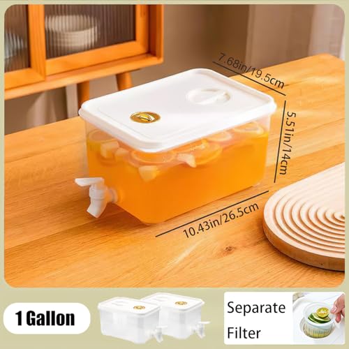 1 Gallon Beverage Drink Dispenser for Fridge, Plastic Beverage Dispenser with Spigot，Juice Container Sealed with Filter Sc...