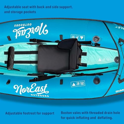 NorEast Outdoors Inflatable Kayak Package 9' (Explorer) - Adjustable Inflatable Seat with Backrest, Adjustable Paddle, Car...