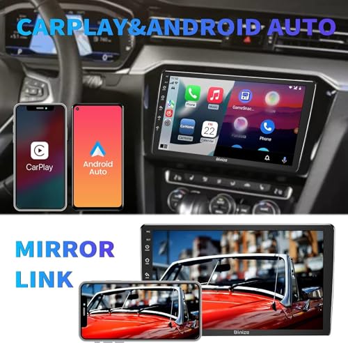 BINIZE Android Double Din 10.1 Inch Touch Screen Bluetooth Car Radio,Radio with Wireless Carplay＆Android Auto,GPS Navigati...