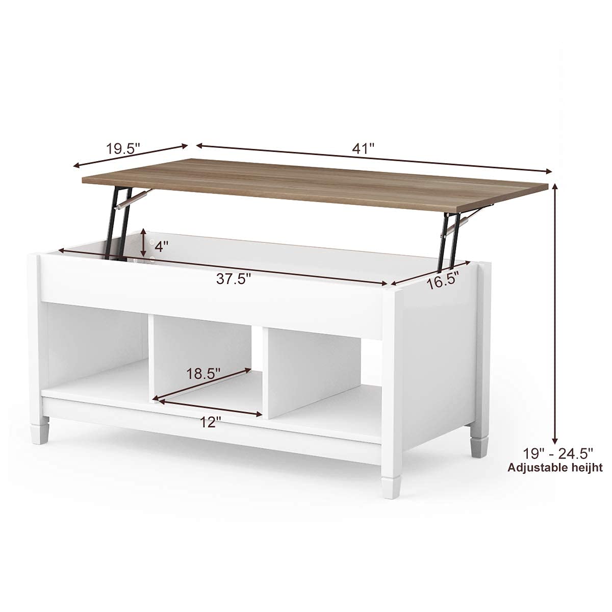 Tangkula Wood Lift Top Coffee Table, Modern Tea Storage with Hidden Compartment and Open Storage Shelf for Living Room Office Reception Room, Lift Center Table (White)