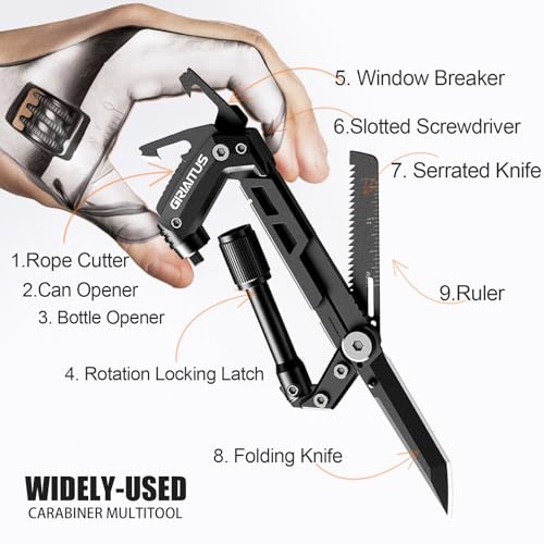 Carabiner Multitool 8-in-1 EDC Carabiners Pocket Knife, Serrated Knife, Rope Cutter, Screwdriver, Can Bottle Opener, Rule...