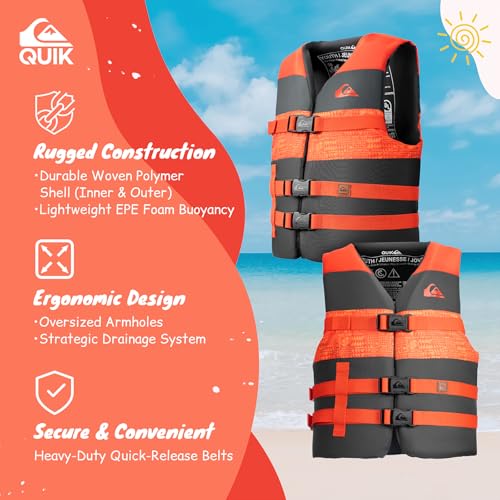 QUIKSILVER/Roxy USCG Approved Life Jacket for Youth, Lightweight EPE Foam Life Vest with Quick-Release Buckles, for Pool, ...