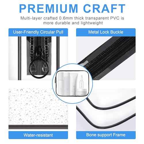 Clear Makeup Bag, 2 Pack TSA Approved Toiletry Bag for Travel Size Toiletries, Quart Size Clear Cosmetic Organizer bag for Women Men, Carry on Airport Airline Compliant Bag(Black-2pcs)