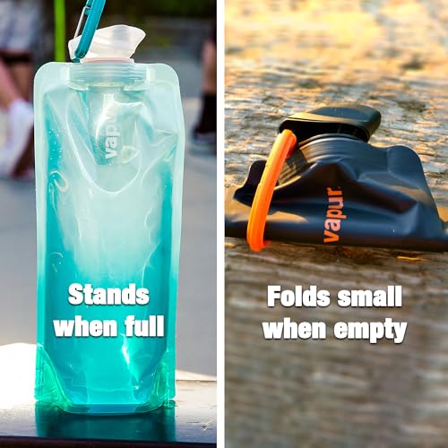 Vapur Collapsible Water Bottle With Carabiner, Compact Bottle Folds Flat For Hydration On The Go, Ideal for Traveling, Hik...