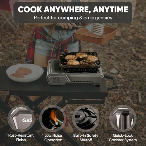GasOne 15,000 BTU Portable Butane Camping Stove with Case: Automatic Ignition, Precise Heat Control - Camping & Tailgating...