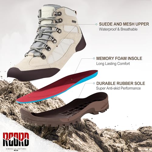 R CORD Womens Hiking Boots Breathable Hiking Boots Womens Waterproof Ankle Support Athletic Outdoor Non-slip Durable Hikin...