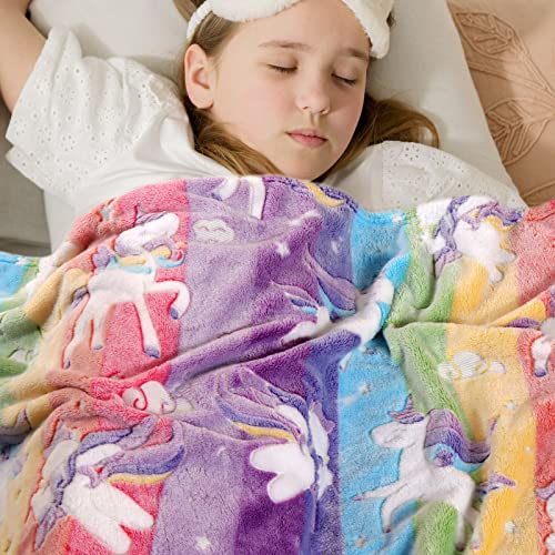 LIFEYJ Glow in The Dark Blanket Unicorns Gifts for Girls,Soft Blanket 3 4 5 6 7 8 9 10 Year Old Girl Gifts,Toddler Girls T...