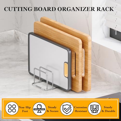 Cutting Board Organizer Stand Holder - 304 Stainless Steel Chopping Board Rack, Pot Pan Lid Holder, Kitchen Shelf for Bake...