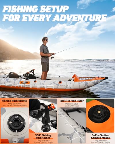 2 Person Inflatable Kayak Tandem Fishing Kayak for Adults, Portable Touring Kayak Canoe with Dual Floats, Drop-Stitch Floo...
