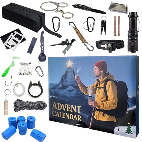 Advent Calendar 2025 Survival Kit - 24 Days Christmas Countdown Calendar Emergency Survival Gears Gift for Teen Adult Men,...