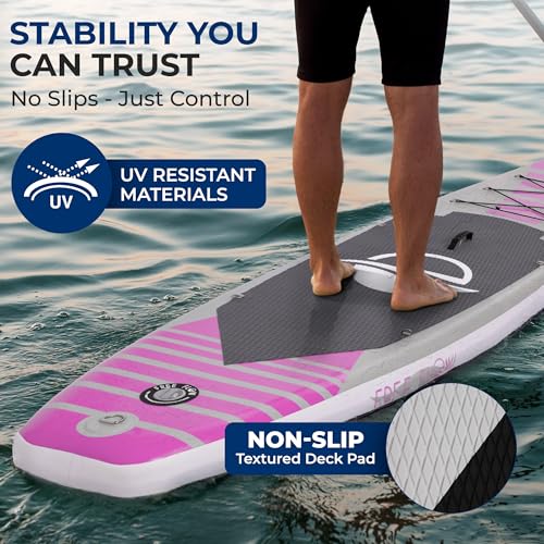 SereneLife 10’6” Inflatable Paddle Board with SUP Accessories, Wide 32” Stand Up Paddle Board, Non-Slip Deck Pad, Adjustab...