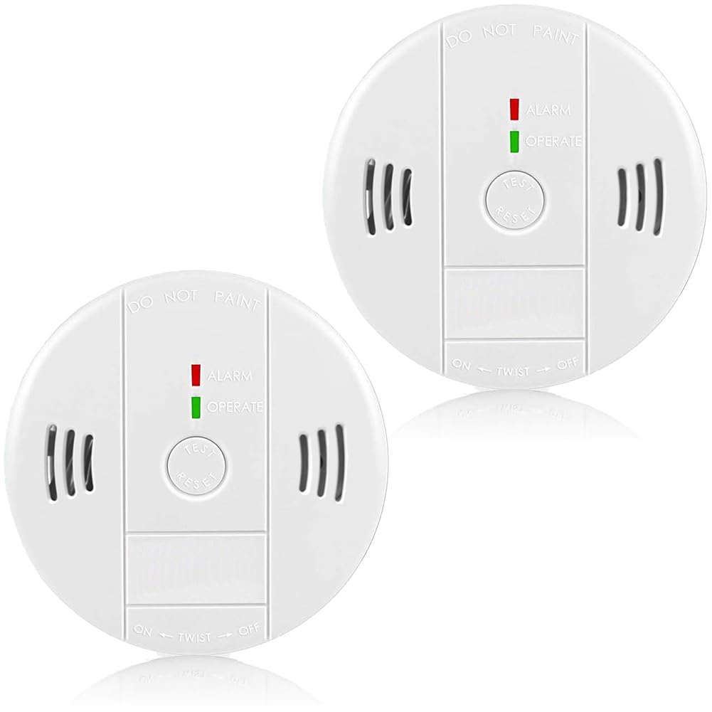 Combination Smoke and Carbon Monoxide Detector Alarm, 2-Pack Beeps Warning Smoke and CO Alarms for Basements Travel Home Office House Bedroom Living Room Car, Battery Operated, Comply with UL 217/2034
