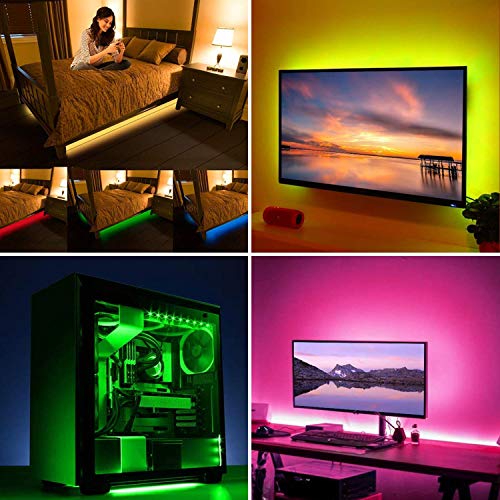 HOUHUI USB LED Strip Lights Kit, 4 Pre-Cut 1.64ft/6.56ft RGB LED Light Strips, Color Changing TV Backlights with Remote, R...