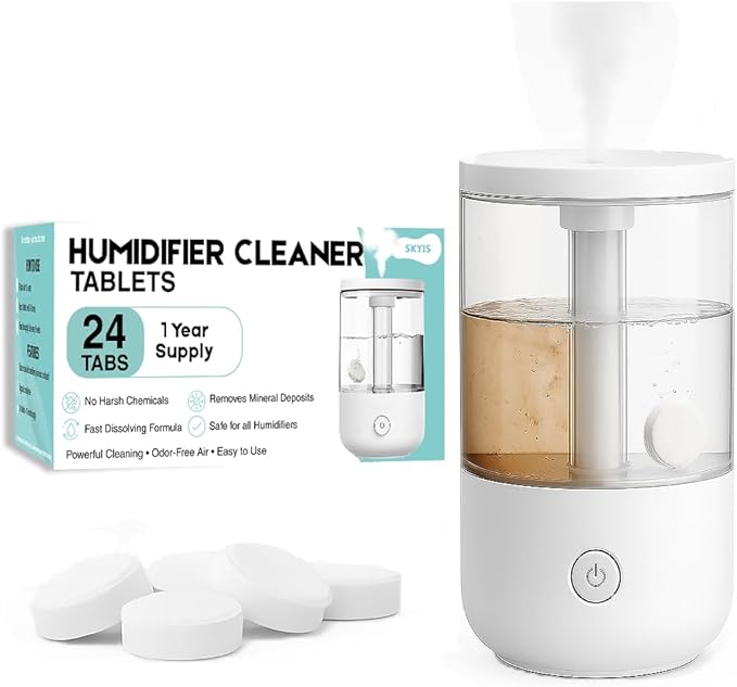 24 pack Humidifier Cleaning Tablets, Diffuser Cleaner for Stains, Residue & Mineral Deposits, Improves Mist Flow & Device Care, Simple Drop-In Formula