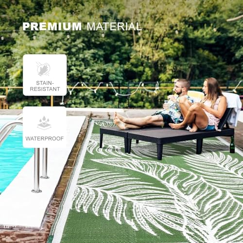 wikiwiki Outdoor Rug, 9x18ft Waterproof Reversible Mat Indoor Outdoor Rugs Carpet, Small Area Rug Plastic Straw Rug for Pa...