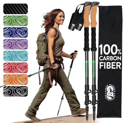 100% Carbon Fiber Trekking Poles by USA Brand - Ultra Strong Lightweight Collapsible Hiking Poles with Cork and EVA Foam G...