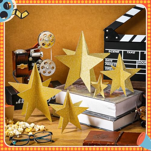 Sinload 45 Pcs 3D Star Centerpiece Movie Night Decoration for Table in 3 Sizes Hanging Supplie for Red Carpet Film Show Th...