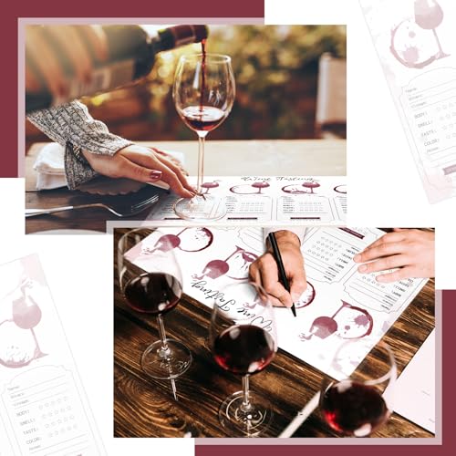 Gandeer 48 Pcs Wine Tasting Placemats Set Wine Score Rating Sheet Disposable Paper Placemat for Christmas Thanksgiving Bir...