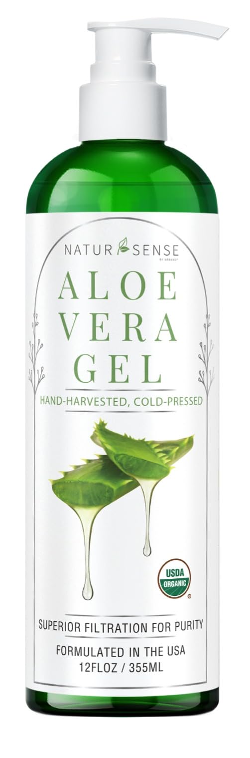 NaturSense USDA Organic Aloe Vera Gel from 100% Pure Aloe. Deep Hydration, Effective Moisturizing. Great for Hair, Scalp, Face,