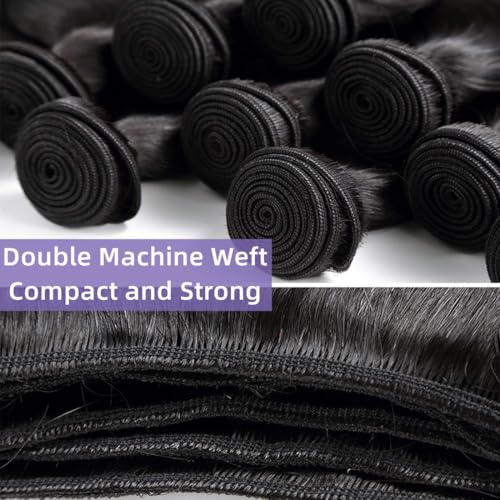 Kinky Straight Bundles Human Hair(16 18 20 Inch) Salon Quality 12A 100% Unprocessed Brazilian Virgin Silky Yaki Straight Human Hair Bundles Hair Weft for Black Women Natural Color