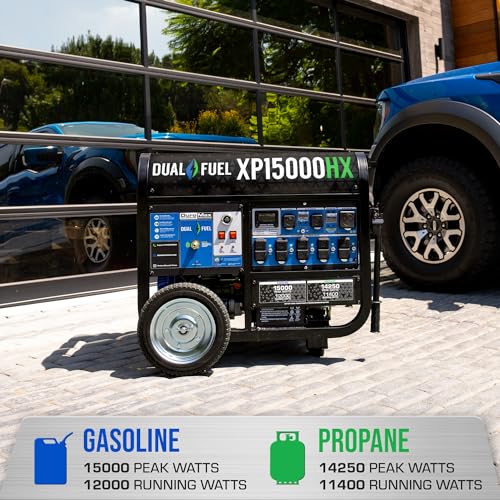 DuroMax XP15000HX 15,000-Watt Dual Fuel Portable Generator - Gas & Propane, Remote Electric Start, Whole Home Power Backu...