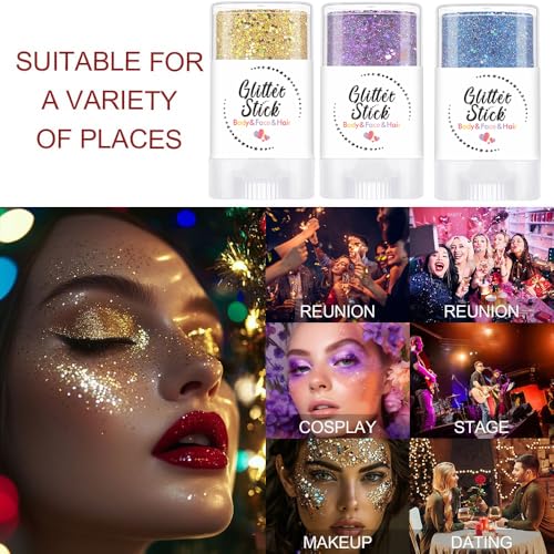 Body Glitter Stick, Holographic Sequins Face Glitter Makeup Neon Outfit Festival Rave Prom Party Accessories Hair Glitter ...