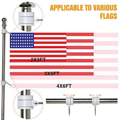 NELXINJO 6FT Flag Pole with Bracket,Professional Stainless Steel No Tangle Spinning Pole and Flag Pole Kit with Bracket for Residential or Commercial