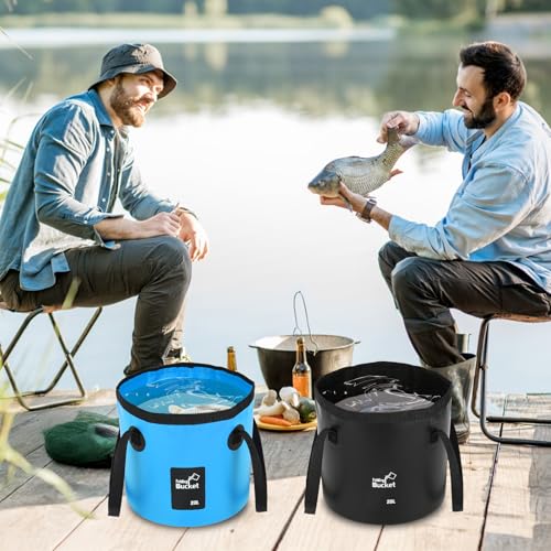 Afcabakila 3 PCS 5 Gallon Collapsible Water Bucket, 20L Foldable PVC Bucket with Handles, Multiple Use Portable Fold up Li...
