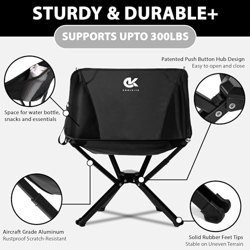Coolklick Camping Chairs, Beach Chair 330lb Capacity, Folding Chairs for Outside, Travel, Hiking, Backpacking & Adventure.