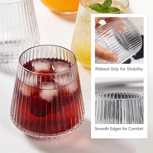 N9R 24 Count Plastic Wine Glasses Disposable 12oz - Elegant Origami Ripple Design, Shatterproof & Disposable for Whiskey, ...