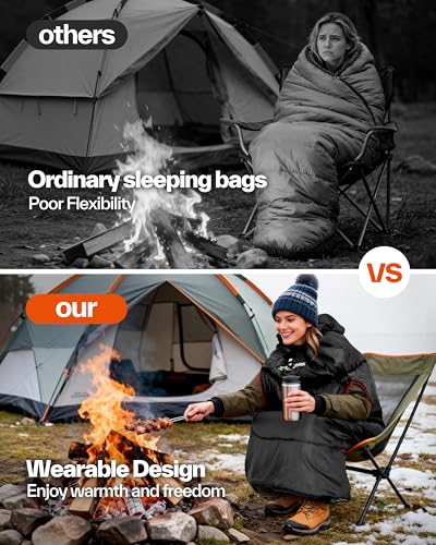 Sportneer 0 Degree Wearable Sleeping Bag for Adults & Kids – Walkable with Arm Zippers, Waterproof & Warm, Compact for Cam...