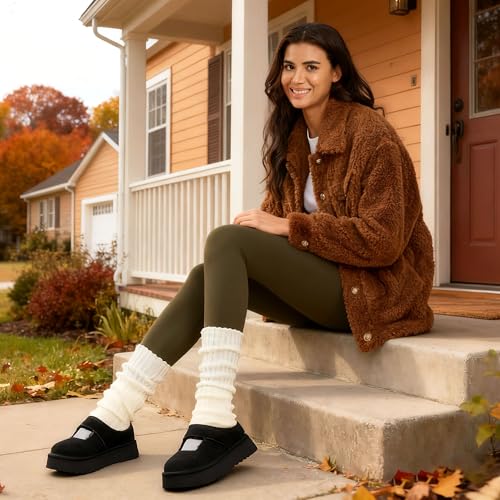 Vilanva Platform Slippers for Women Cozy Fur Lined Slip on Mary Jane Winter Shoes Warm Comfy House Slippers for Indoor Out...