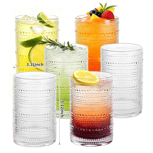 Elitrivox Hobnail Drinking Glasses Set of 6, 16 Oz Vintage Style Tumblers Smooth Interior Thick Durable Glasses Cups Dishw...