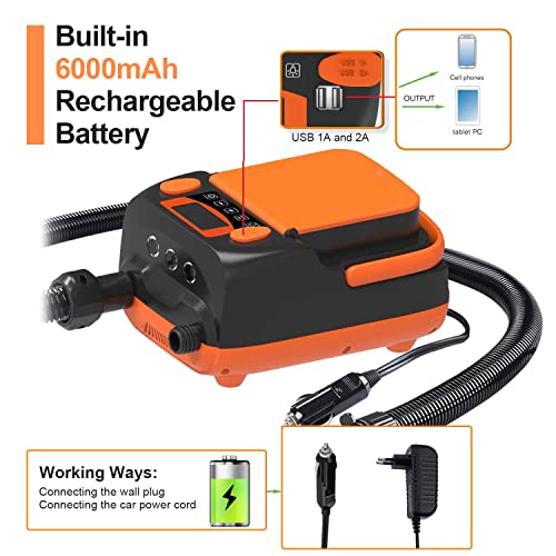 Rechargeable Sup Air Pump Electric Portable, 16PSI 12V with Battery, Stand Up Paddle Board Electric Pump Inflator/Deflato...