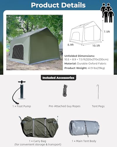 GOTENTIFY Inflatable Camping Tent, Luxury Glamping Design with Skylight, Oxford Fabric