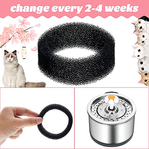Tuanse 8 Pieces Cat Pet Water Fountain Filters Replacement Round Filter Foam for Pet Cat Drink Water Sponge Filter Replace...