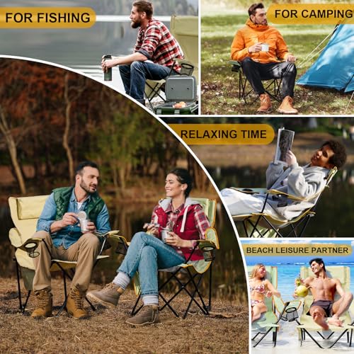 YOUNG WOOD Camping Lounge Chair, Portable Reclining Camping Chair with Foot Rest, Folding Camping Chair for Adults, Headre...