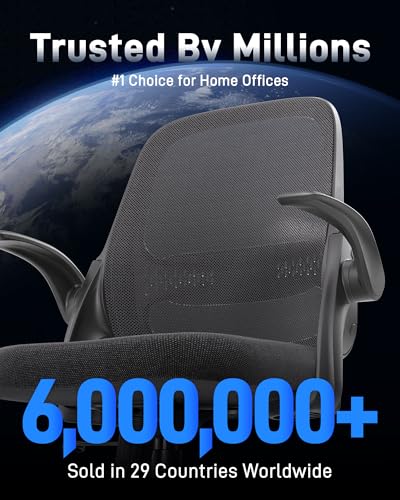 Ergonomic Mesh Office Chair for Home Office, Flip-Up Arms, Breathable Mesh Back & Thick Seat Cushion, Swivel Rolling Compu...