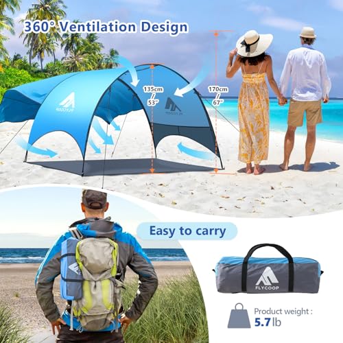 Beach Tent - Beach Shade Canopy Compact Fold (16.9x3.9″), Own Patent, 360° Ventilation, Large Side Storage Pocket, UV Prot...