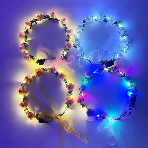 Calsgkspray White Vintage LED Flower Crown, Glow Flower Wreath Headbands Luminous Led Bridal Headpiece Wedding Headdress H...