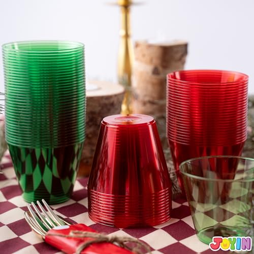 JOYIN 72 PCS Disposable Plastic Drinking Cups, 9 OZ Christmas Clear Plastic Party Cup, Xmas Wine Glasses for Party Supplie...