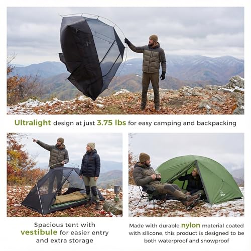 ATEPA Voyage 1-2 Person Backpacking Tent, 4 Season Ultralight Compact Tent, 4000mm Waterproof 20D Nylon Rainfly & Aluminum...
