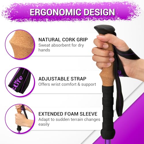 TheFitLife Trekking Poles - Lightweight 7075 Aluminum Hiking Sticks with Cork Grips, Adjustable Telescopic Design, Metal F...