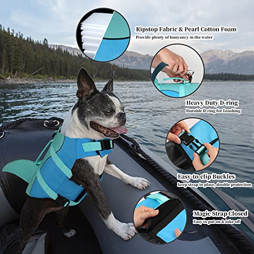 Dogcheer Dog Life Jacket, Cute Shark Dog Life Vest for Swimming Boating with Superior Buoyancy and Rescue Handle, Adjustab...