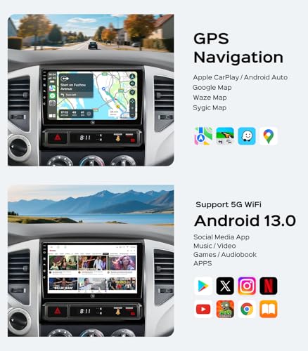 Car Radio for Toyota Tacoma 2016-2023 Stereo, Not Compatible with 2016-2019 Tacoma SR/SR5, 9" Touch Screen 2+64G Head Unit...